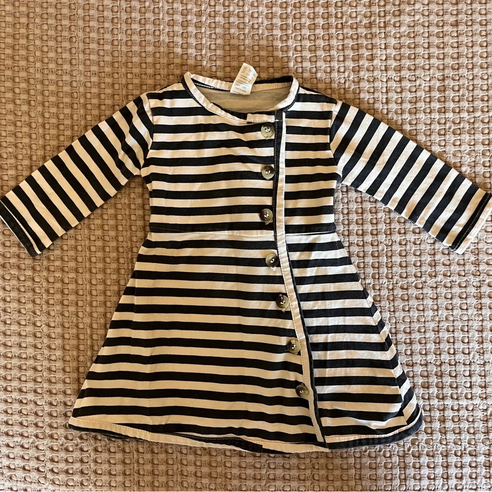 Kate Quinn Black and White Striped Dress - 6-12 months